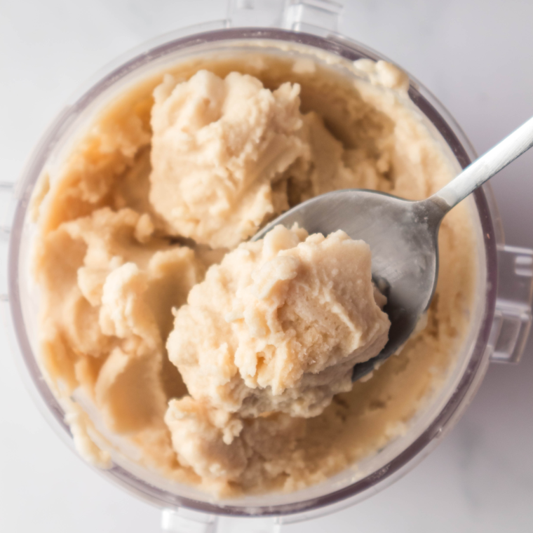 Bowl of Ninja Creami Starbucks Caramel Ribbon Crunch Frappuccino Ice Cream.