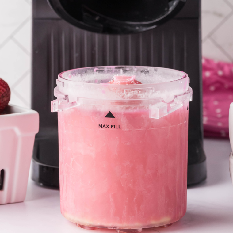 Refreshing homemade Pink Drink sorbet in a bowl, prepared with the Ninja Creami."