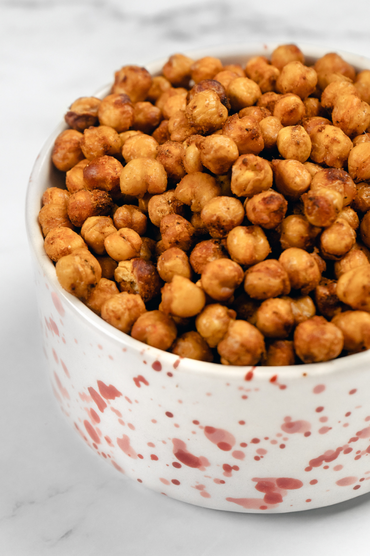 Finished crispy chickpeas in a bowl, ready to serve"