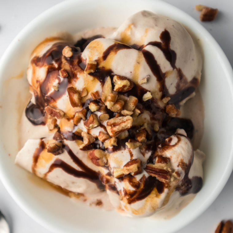 Ninja Creami Turtle Pecan Cluster Blizzard with caramel and pecans