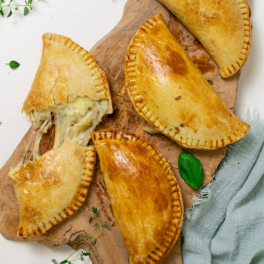 "Golden, crispy Air Fryer Cheese and Onion Pasty with a flaky, golden crust."