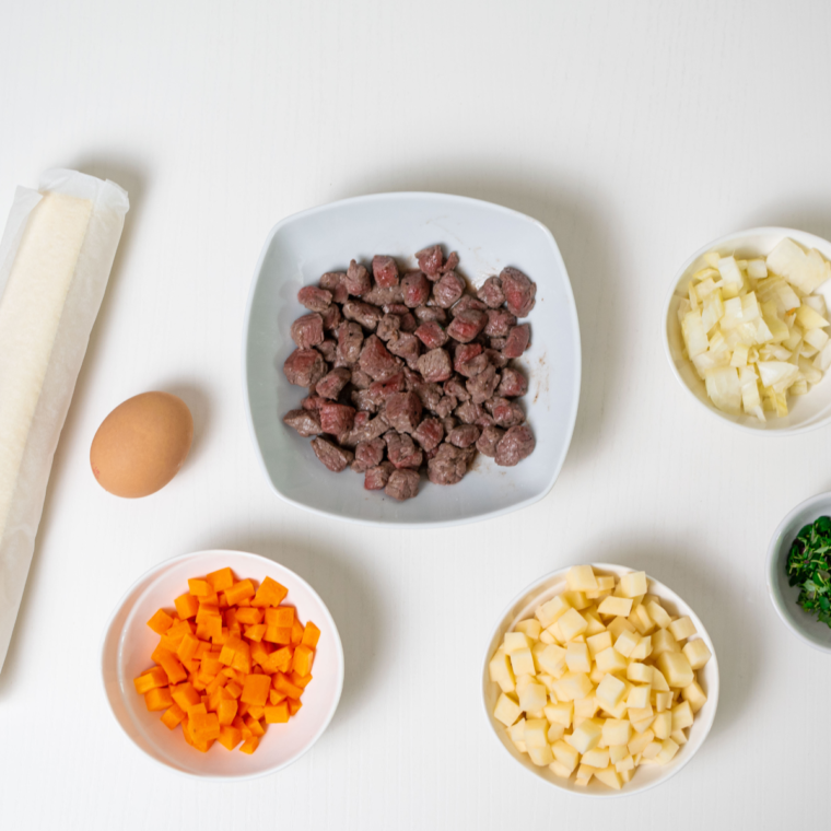 Ingredients needed for Air Fryer Cornish Pastry on on table.