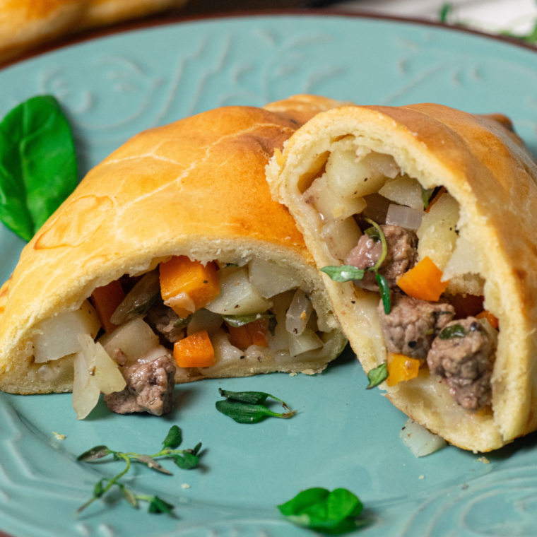Golden, flaky Air Fryer Cornish Pastry with a savory meat and vegetable filling.