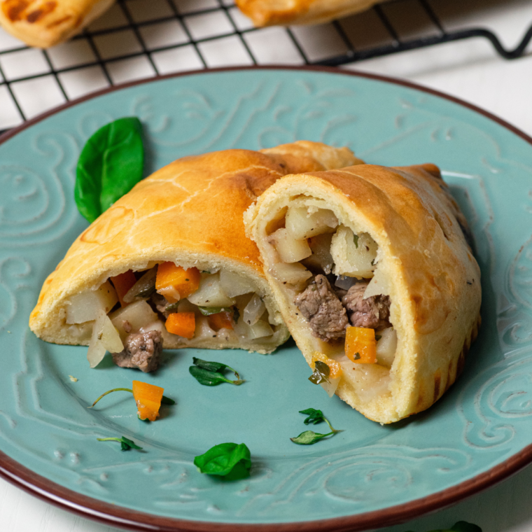 Freshly cooked Air Fryer Cornish Pastry with a golden, flaky exterior.