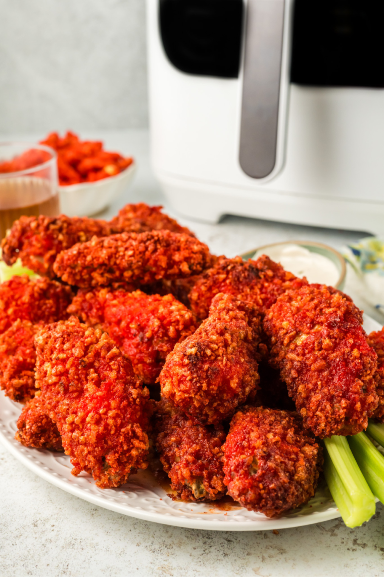 Air Fryer Flamin' Hot Cheetos Chicken Wings served crispy and golden brown