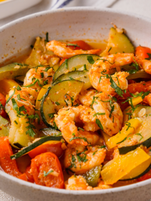 Air Fryer Shrimp Foil Packets with seasoned shrimp and colorful vegetables"