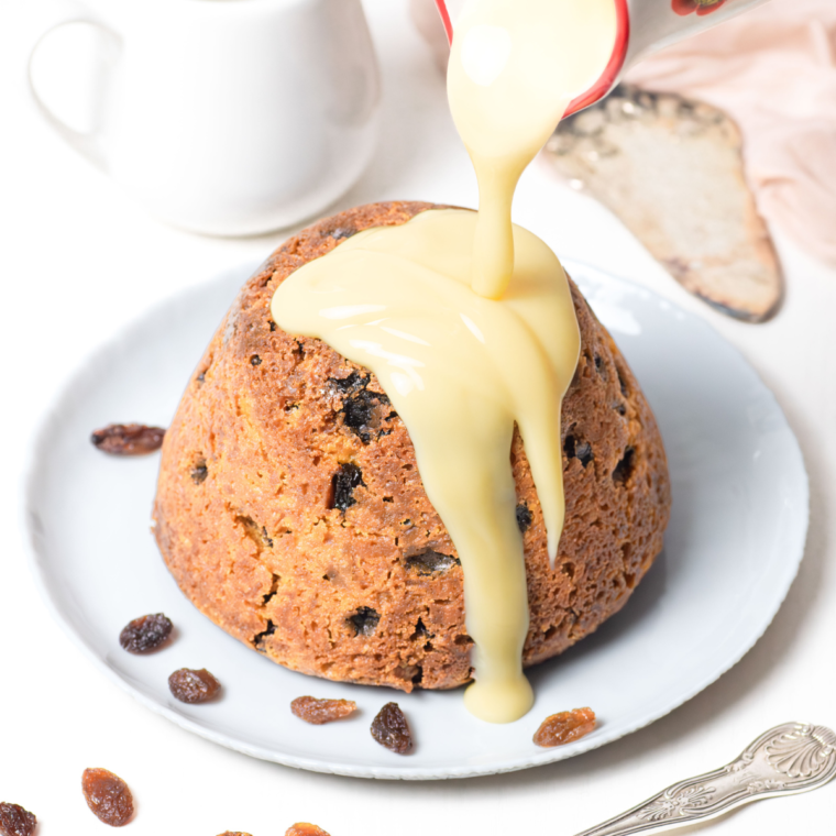 Freshly cooked Air Fryer Spotted Dick, a traditional British dessert.
