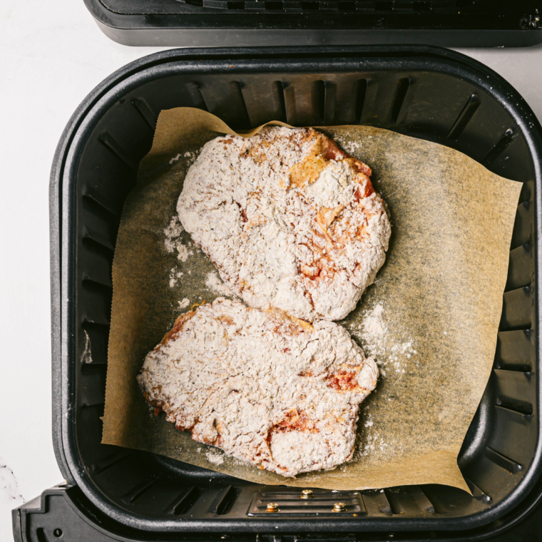 Texas Roadhouse Country Fried Chicken Recipe in the air fryer basket.