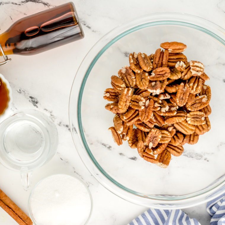 Ingredients needed for Copycat Buc-ee’s Pecans on table.