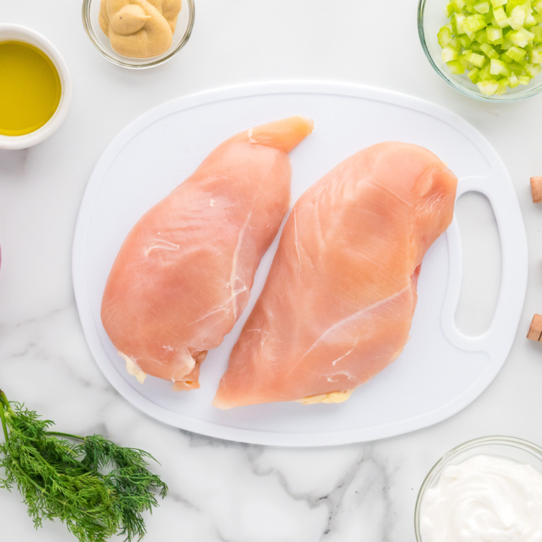 Ingredients needed for Copycat Chicken Salad Chick Classic Carol on kitchen counter.