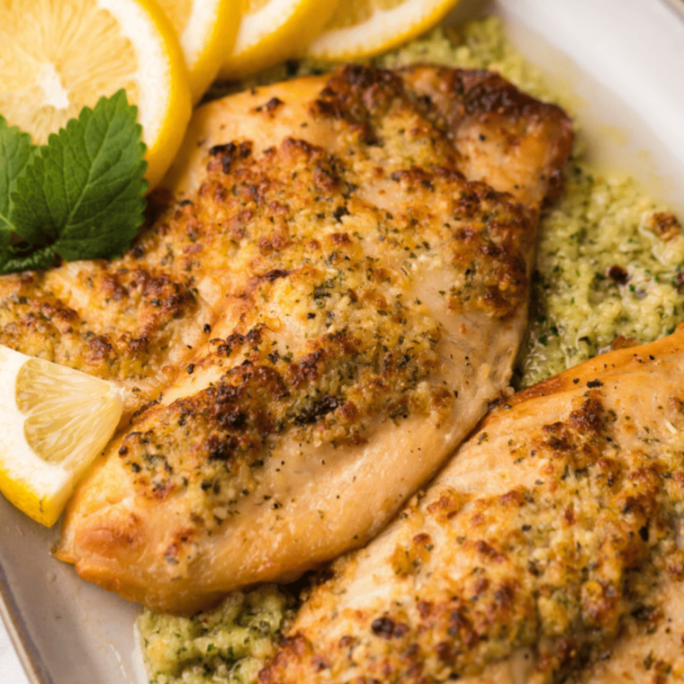 Copycat Olive Garden Parmesan Crusted Tilapia served with a crispy golden crust and flavorful seasoning