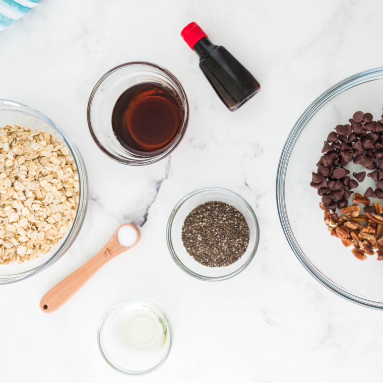 Ingredients needed for panera granola on a kitchen table.