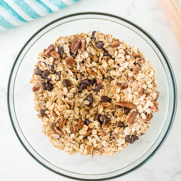 In a large glass bowl, mix all on the ingredients together.