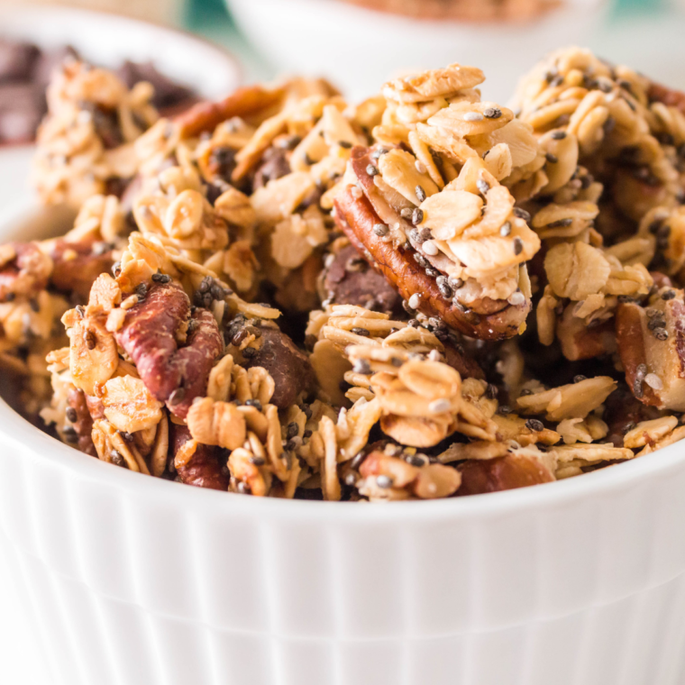 Finished Panera-style granola in a bowl, perfect for yogurt topping.