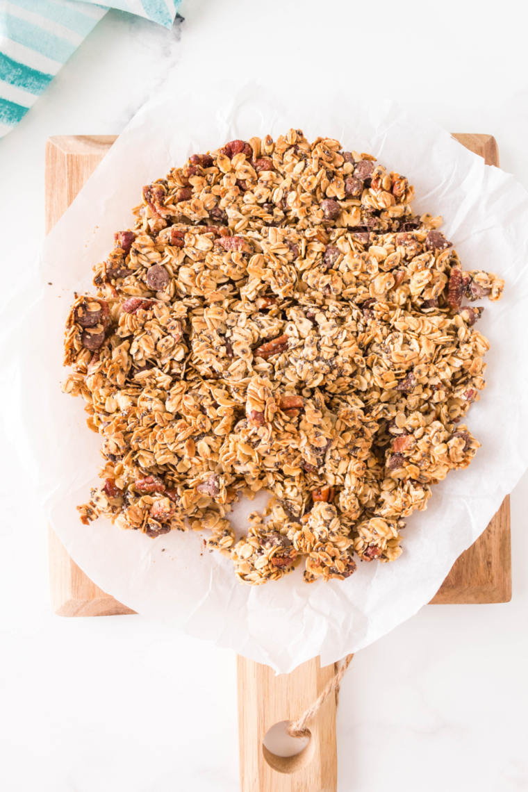 Air fryer Copycat Panera Granola with oats, nuts, and honey mix.