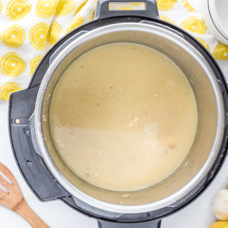 "Final simmering of Demo’s Chicken and Rice Soup with rice and chicken fully cooked."