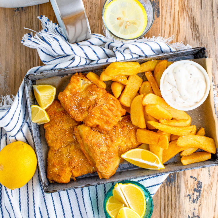 Homemade Long John Silver’s tartar sauce in a bowl, served with a side of seafood