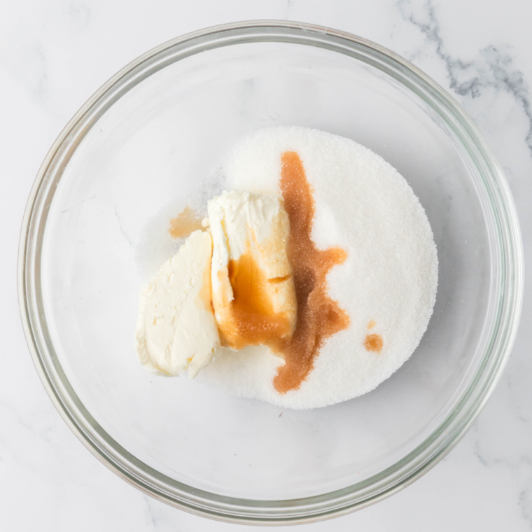 Making the ice cream base, in a large glass bowl.