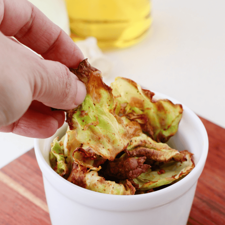 Crispy and golden Air Fryer Cabbage Chips served in a bowl.