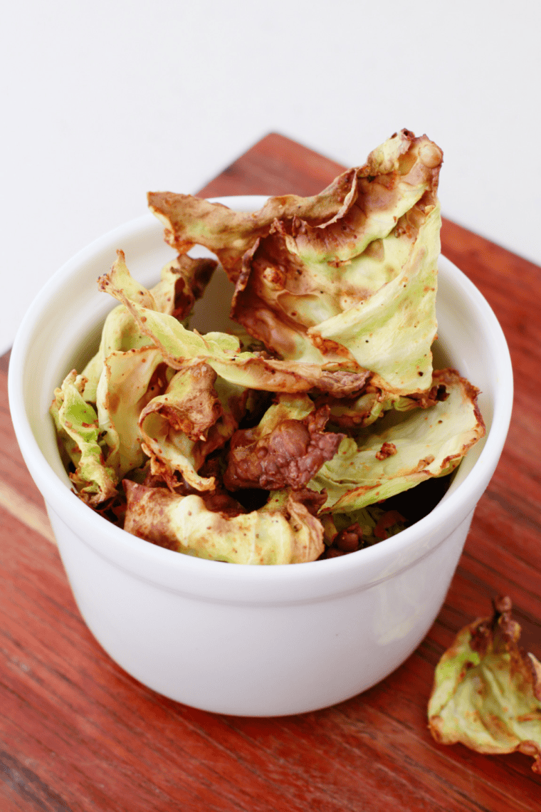 Golden, crispy Air Fryer Cabbage Chips served in a bowl, ready to enjoy.