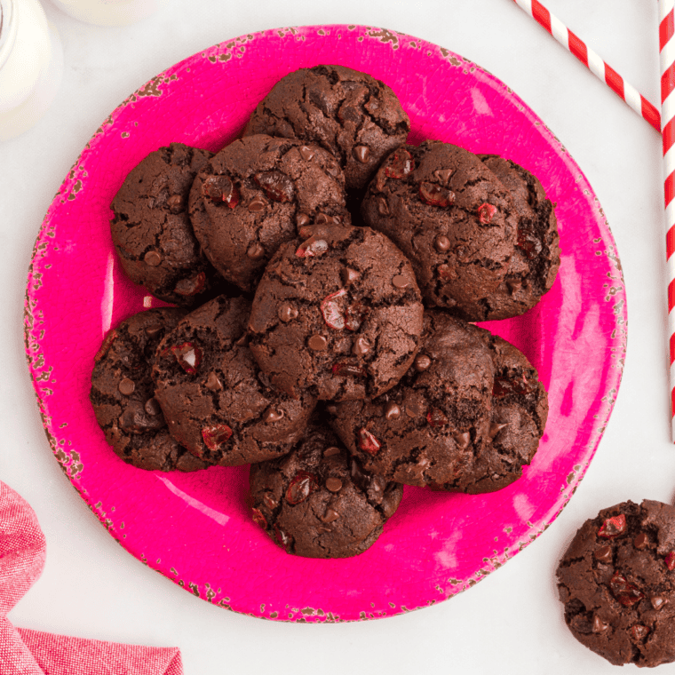 Air Fryer Chocolate Cherry Cookies with rich cocoa, cherries, and chocolate chips, baked to perfection.