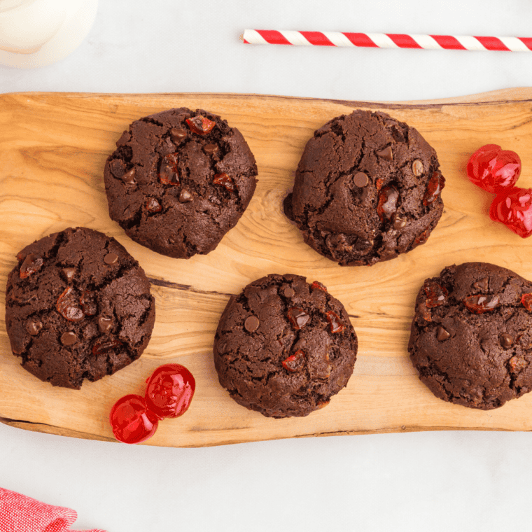 Air Fryer Chocolate Cherry Cookies with chocolate chips and glace cherries, baked to perfection in the air fryer.