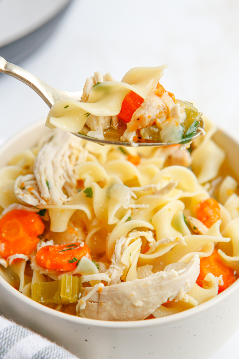 A hearty bowl of Copycat Cracker Barrel Chicken Noodle Soup, featuring tender chicken, egg noodles, and a rich, flavorful broth.