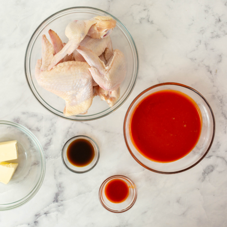 Ingredients needed of Copycat Wingstop Atomic Sauce Recipe on kichen table.