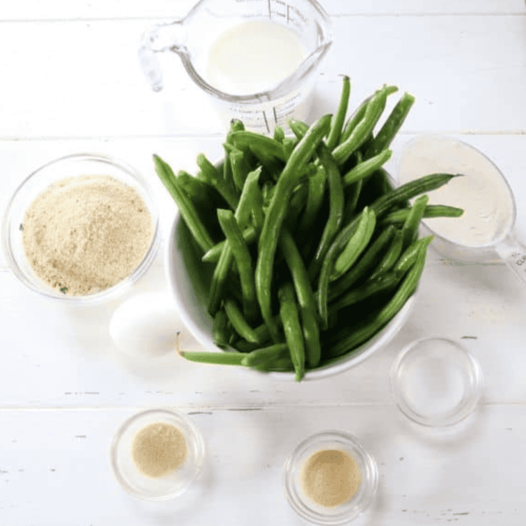 Ingredients needed for Crispy Green Beans PF Chang’s Copycat Recipe on kitchen table.