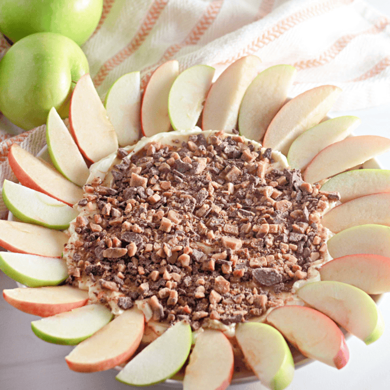 Sweet and creamy Toffee Apple Dip served with fresh apple slices.