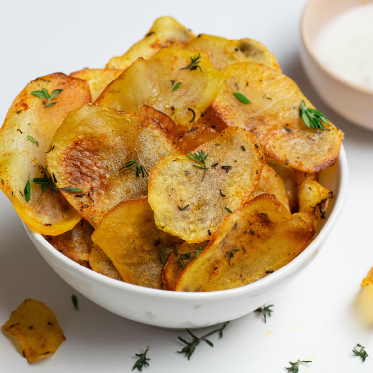 Crispy homemade All Dressed Potato Chips straight from the air fryer, seasoned to perfection.