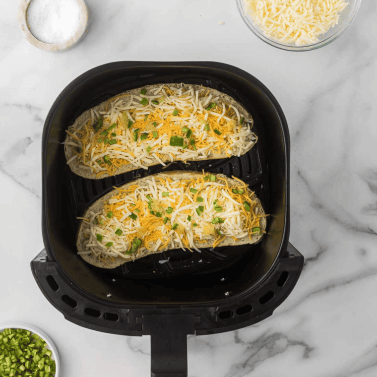 5-7 minutes of 350 ° F fried bread at 350 ° F until the cheese melted, foaming and gold, and crispy bread.