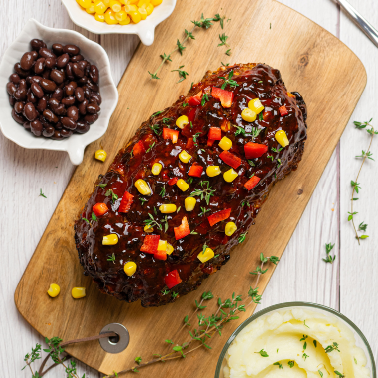 Air Fryer Southwest Meatloaf with ground beef, black beans, bell peppers, and a spicy glaze, cooked to perfection in the air fryer.