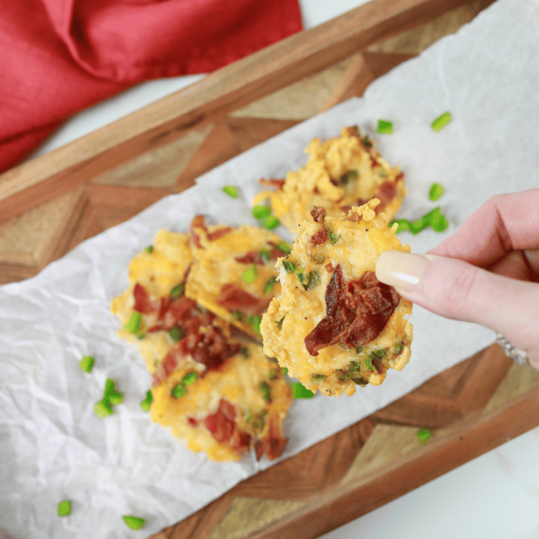 Golden and crispy Air Fryer Jalapeno Popper Crisps with melted cheese and bacon pieces.