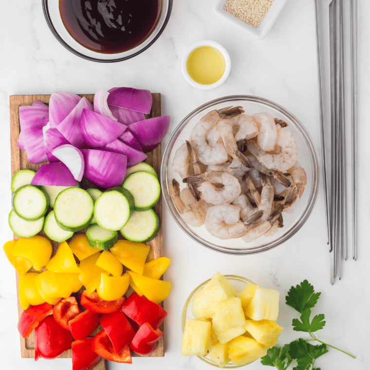 Ingredients Needed For Blackstone Teriyaki Shrimp on Kitchen table.