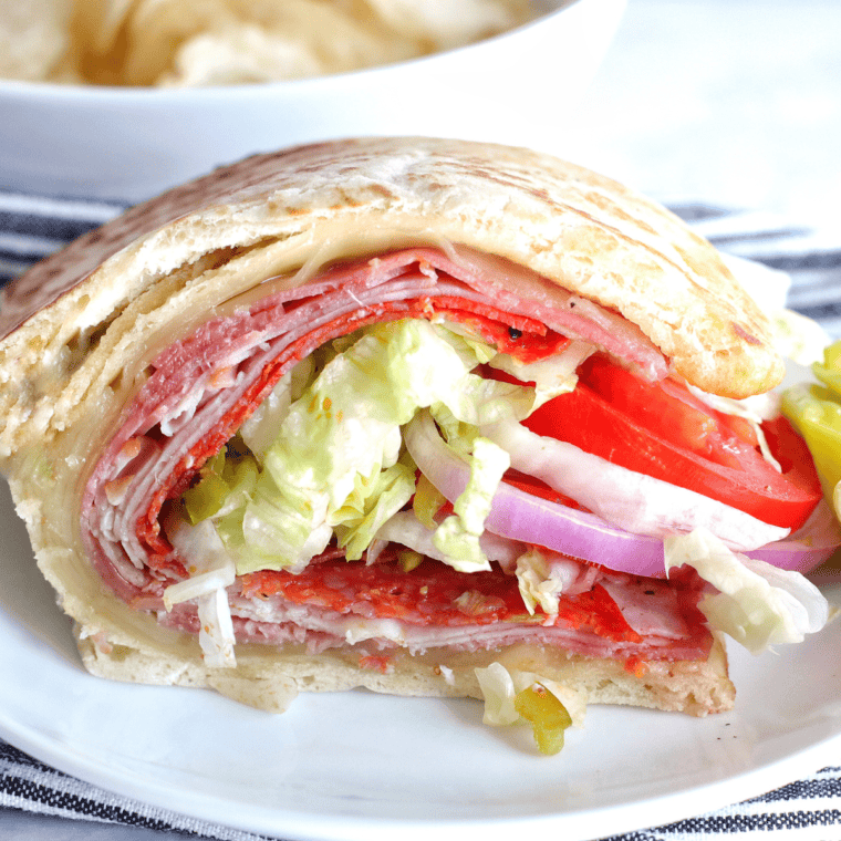 Homemade Copycat Kmart Submarine Sandwich with bologna, ham, salami, cheese, and fresh veggies.