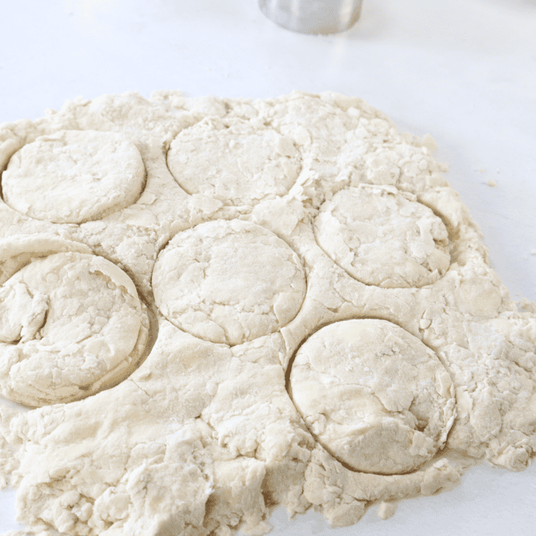 Kneading dough, shaping into biscuits, and preheating air fryer.