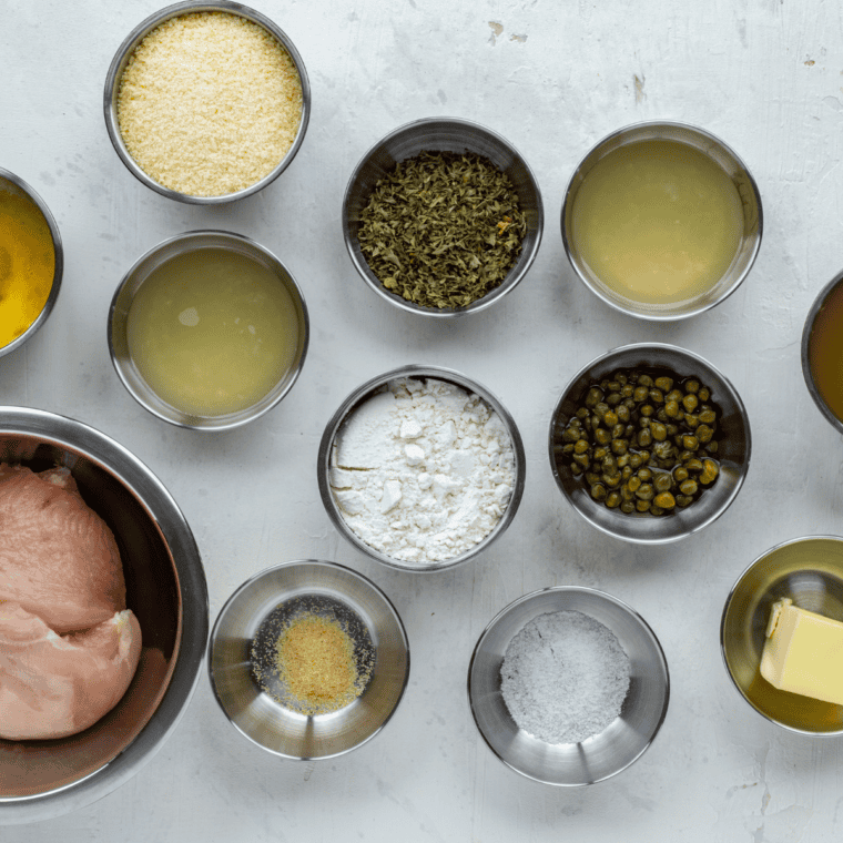 Ingredients needed for Maggianos Chicken Piccata on kitchen table.