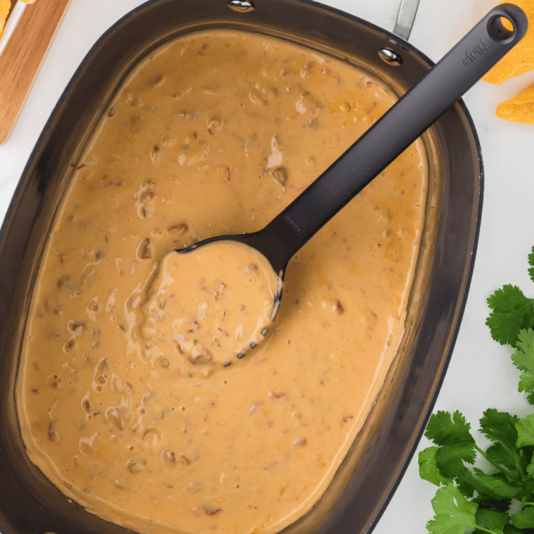 Creamy Ninja Possible Cooker Queso Dip served with tortilla chips