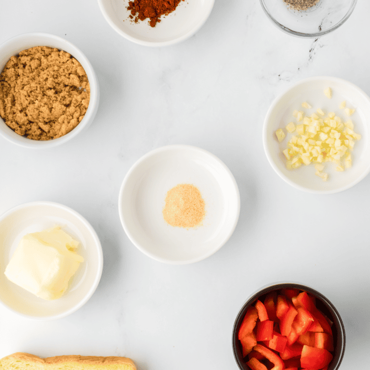 Ingredients needed for Vegan Garlic Butter on kitchen table.