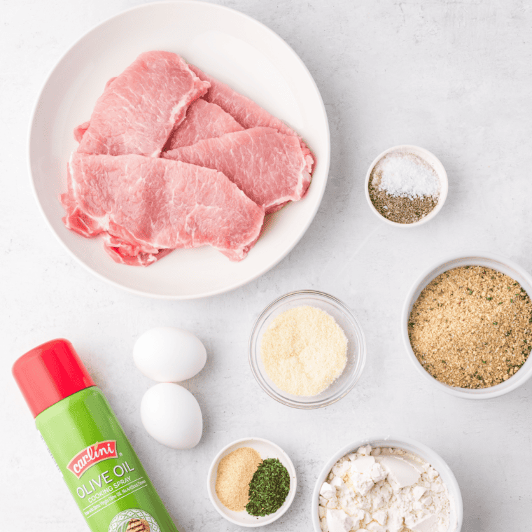 Ingredients needed for Air Fryer Veal Scaloppine on kitchen table.