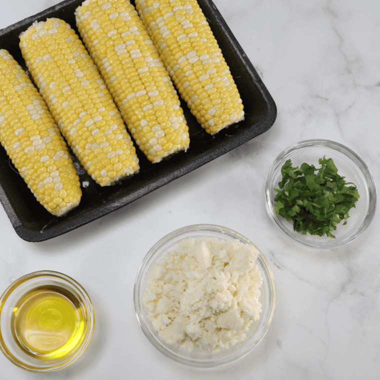 Ingredients needed for Chili’s Roasted Street Corn on kitchen table.