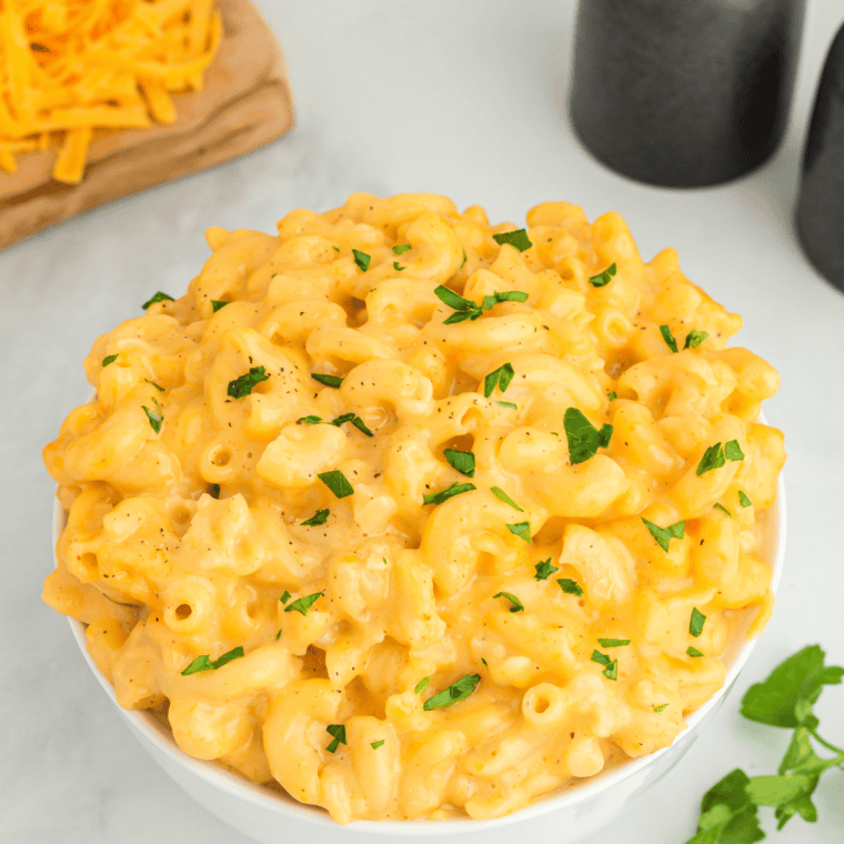 Copycat KFC Macaroni and Cheese in a bowl, creamy and cheesy.