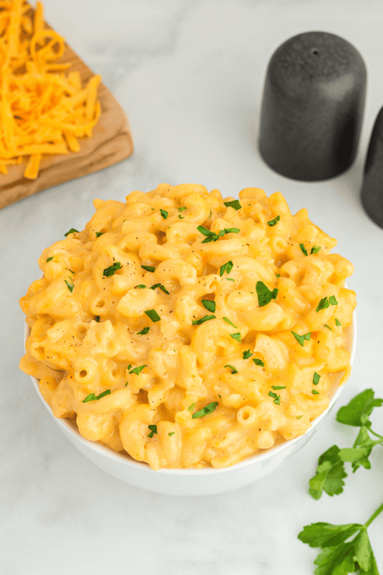 Creamy, cheesy homemade KFC Macaroni and Cheese served in a bowl.