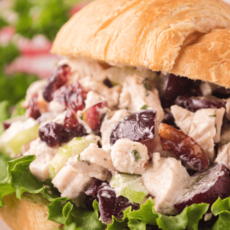 Newk's Chicken Salad Recipe with chicken, grapes, pecans, and creamy dressing."