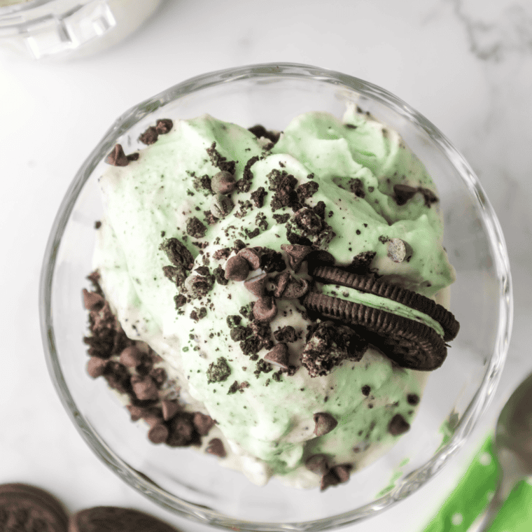 Mint Oreo Blizzard made with Ninja Creami, featuring creamy mint ice cream and crunchy Oreo pieces blended together into a delicious treat.