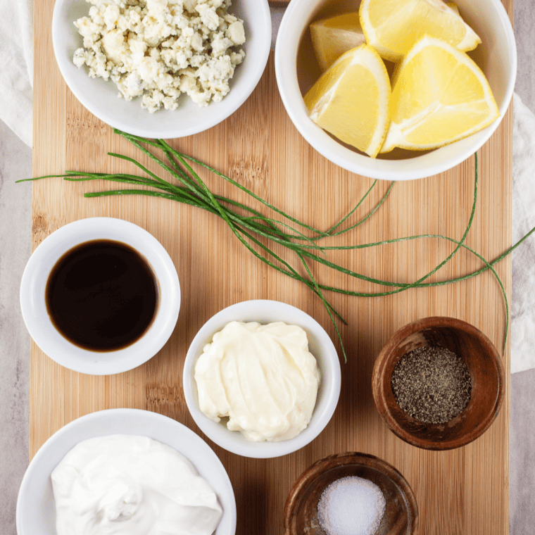 Ingredients needed for Wingstop Blue Cheese Recipe on kitchen table.