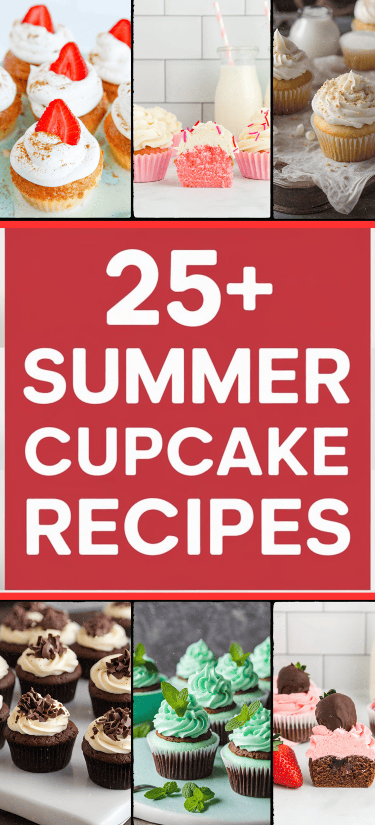 A variety of colorful summer cupcakes topped with vibrant frosting and sprinkles.