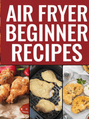 Assortment of beginner air fryer recipes including vegetables, chicken, and fries arranged on a kitchen table