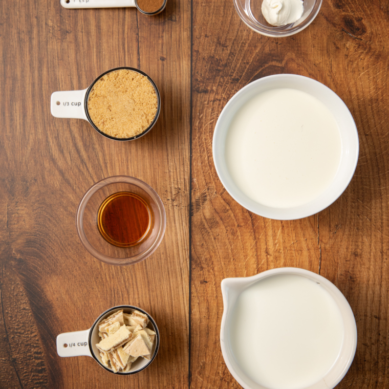 Ingredients needed for Ninja Creami Brown Sugar Cinnamon Pop Tarts Ice Cream on kitchen table.